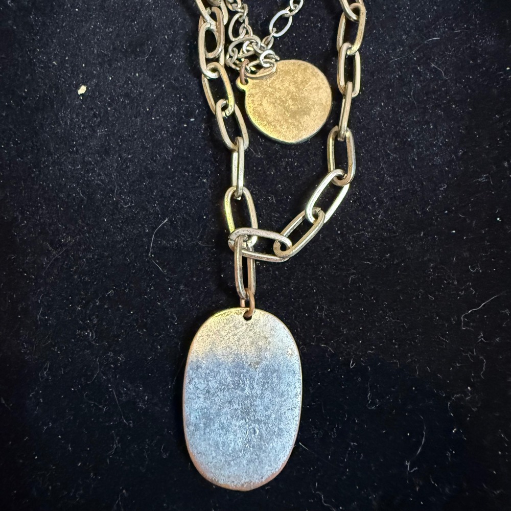 Layered Silver Tone Chain Necklace Medallion Pendant Boho Y2K - Picture 6 of 8